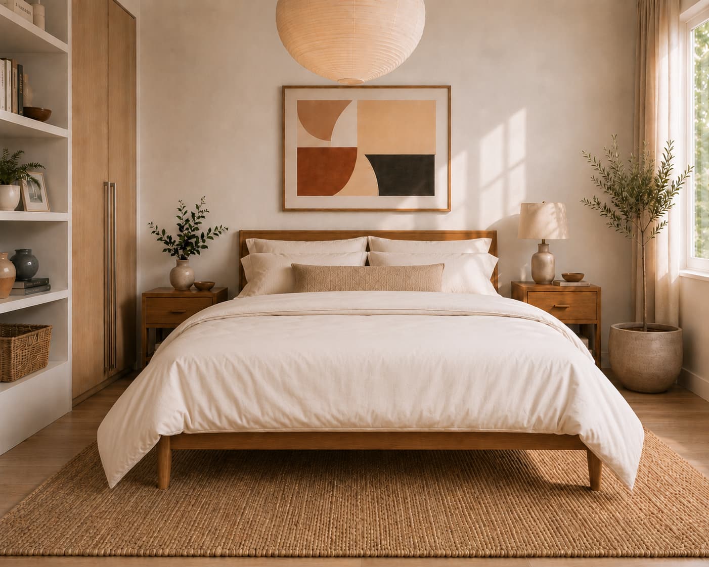 Certified organic bedding on a Lifekind organic mattress in a bedroom.