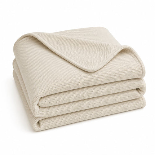 Lifekind organic cotton thermal crepe blanket in ivory — lightweight year-round bed blanket