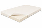 Beige organic latex mattress topper by Lifekind on a white background.