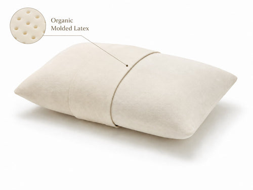 Lifekind natural rubber molded pillow — solid latex core with organic cotton quilted cover